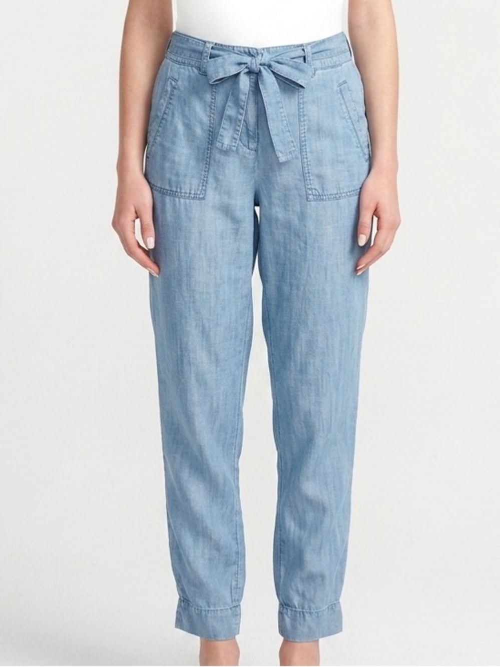 Loft Cargo Jogger Pants Lyocel Light Blue Casual Tie-Waist with pockets 4